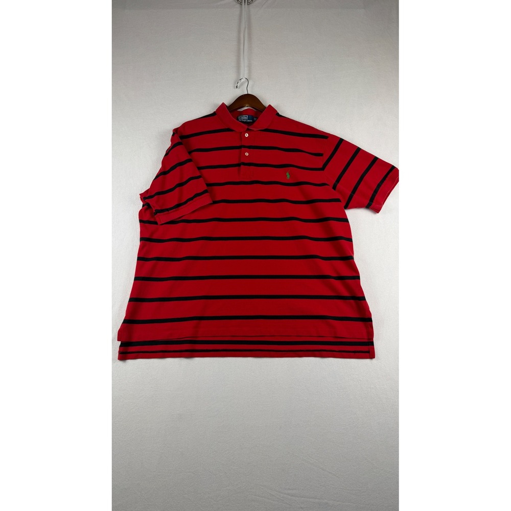Polo Ralph Lauren Mens 3XB Red Black Striped Short Sleeve Pique Polo Shirt Vtg